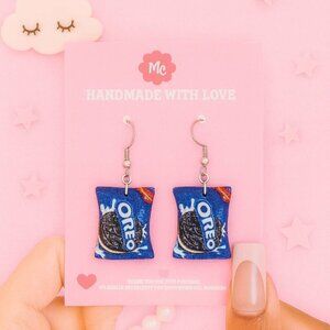 Cute Oreo Cookie Earrings — Snack Food Mini Bag Dangle Jewelry